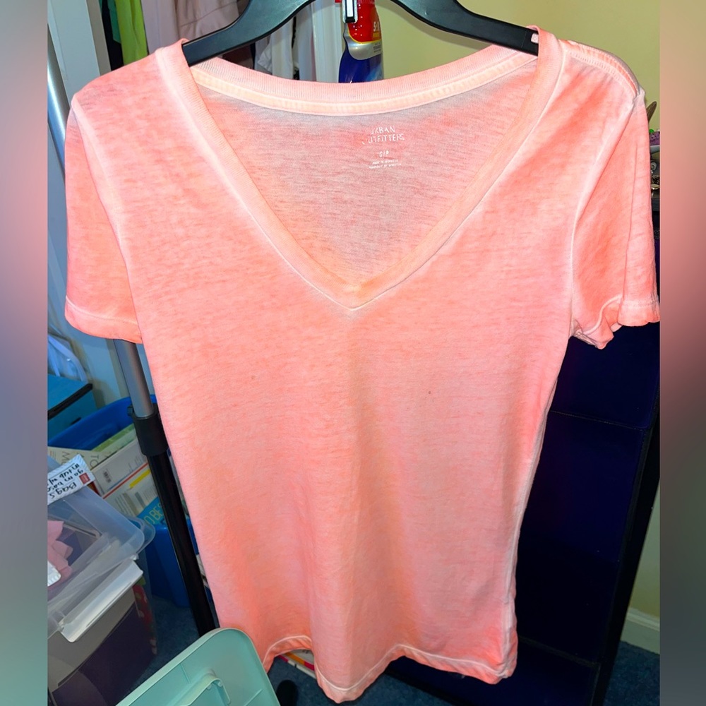 Women’s Tangerine/ Neon Orange V Neck TShirt- size small